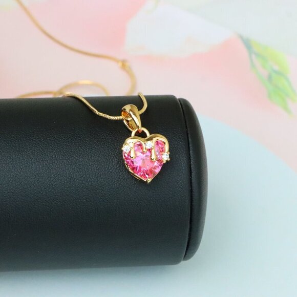 "Heart Drip Pink Pendant in Gold Finish Romantic Charm, XPPT1698 - Picture 3 of 13